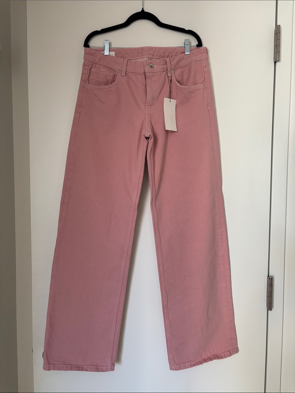 Zara Women's Pink Wide-Leg Jeans Size L